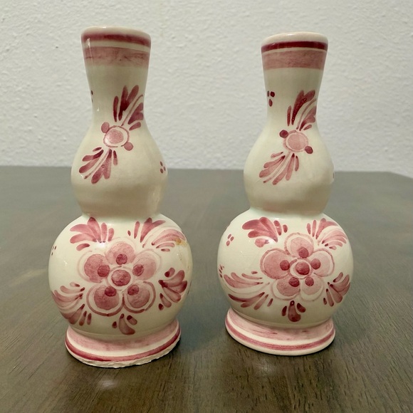 Vintage Floral Pink and Cream Ceramic Hand painted Mini Vases - Picture 1 of 5